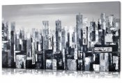 Tavla, oljemålning med stad och city skyline i grå, svart och vit - modern konst
