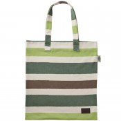 Shoppingbag i bomull med randigt mönster i grön, lime, brun och offwhite