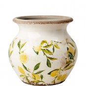 Vas, Kruka, Urna med gula citroner och gröna blad på vit botten - Antikbehandlad från Affari - 16 cm hög