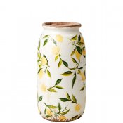 Vas, Urna med gula citroner och gröna blad på vit botten - Antikbehandlad från Affari - 25 cm hög