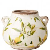 Vas, Kruka, Urna med gula citroner och gröna blad på vit botten - Antikbehandlad från Affari - Ø18cm
