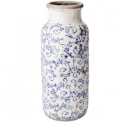 vas med antikbehandlat mönster i blå - urna 38 cm hög