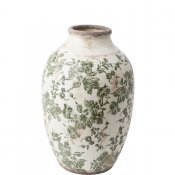 Rund vas med grönt antikmönster - Urna 31 cm hög
