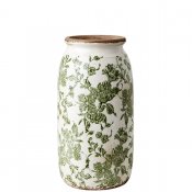 Vas, Urna med grönt mönster på vit botten - Antikbehandlad från Affari - 25 cm hög