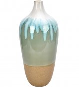 Vas i glaserad keramik, dimgrön, turkos och beige - 38 cm hög