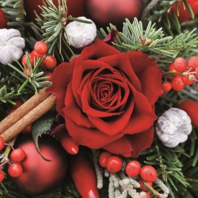 Servett med julmotiv röd ros - 33x33 cm