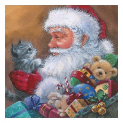 Servett med julmotiv tomte med katt - 33x33 cm