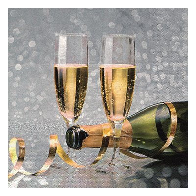 Servett med champagneglas och silver bakgrund