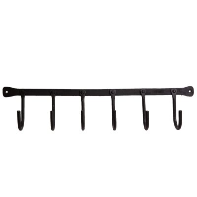 Svart väggkrok i smide - 6 krokar 51x11 cm