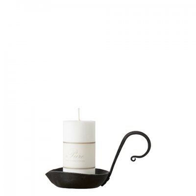 Ljusstake i svart järnsmide, med dekorativt handtag