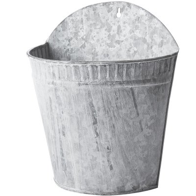 Vägg-ampel, väggkruka i förzinkad plåt vitkalkad yta - 26x32 cm