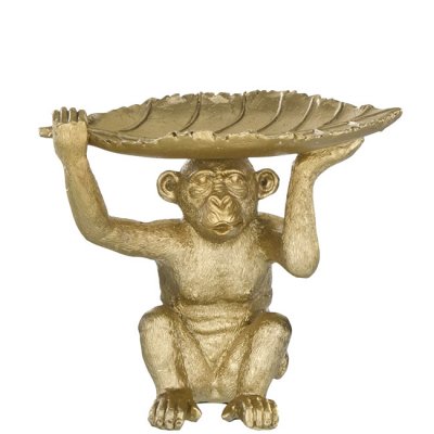 Apa fat i guld med palmblad - 15cm bred 13,5 cm hög