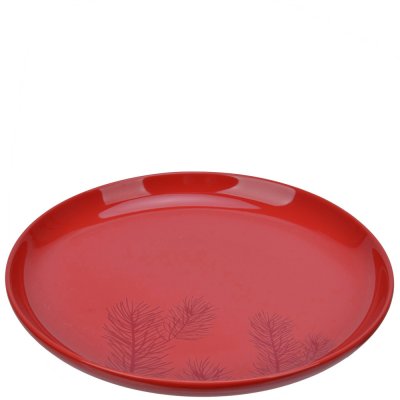 Röd assiett med dekor av grankvist - 22 cm