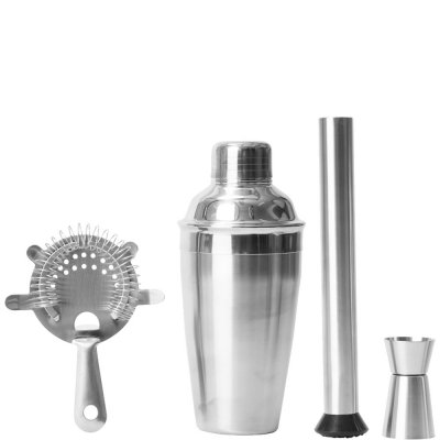 Barset i stål 4 delar. Shaker, mätglas och cocktailsil - 4 delar drink collection från Stiernholm