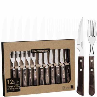 Biffbestick tramontina churrasco grillbestick i mörbrun trä och rostfri stål - 12 delar