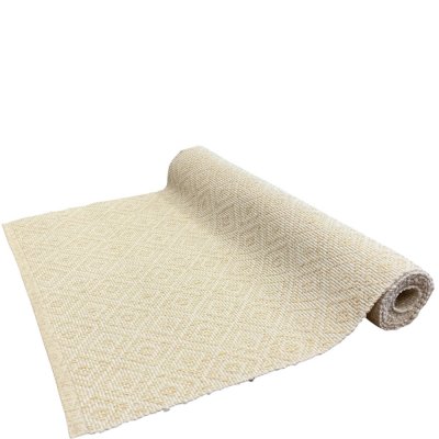 Vit löpare, bordslöpare med beige, ljusgult mönster - 140x40 cm