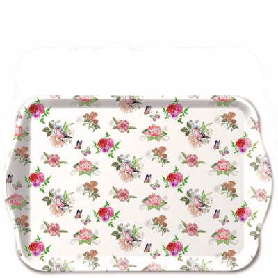 Bricka med Charlotte-blommor, kvistar och fåglar - Ambiente 13x21 cm