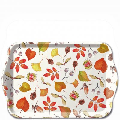 Bricka med höst-motiv med höstkvistar, höstlöv, bär och frukt - Ambiente 13x21 cm