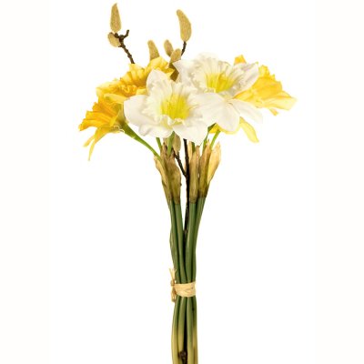 Konstblommor påskbukett med påskliljor, pingstliljor och videkvist - 40 cm