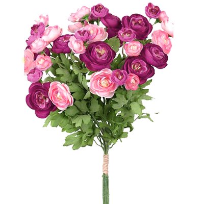 Bukett med ranunkel i rosa och cerise - Konstblommor 44 cm höga