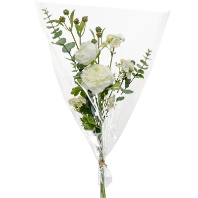Konstblommor med vita blommor och kvistar med gröna blad - 65 cm