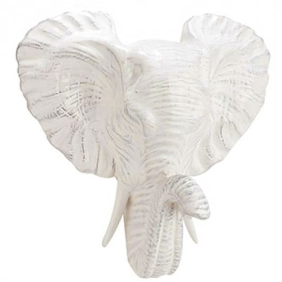 Elefant huvud väggdekoration i vit porslin - 23x23 cm
