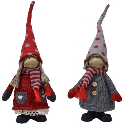 Jul-figur med tomteluva - Grå eller röd stickad tröja och luva- 35 cm
