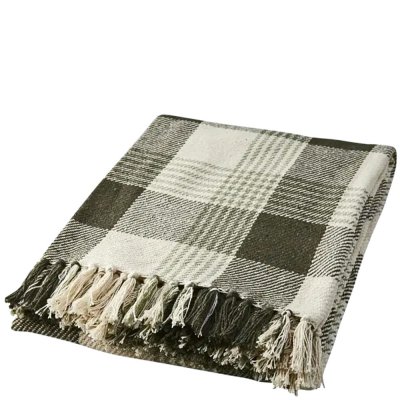 Grön filt, pläd med elfenbens-färgad botten i återvunnen bomull - 150x125 cm från Affari