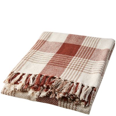 Rost-röd filt, pläd med elfenbens-färgad botten i återvunnen bomull - 150x125 cm från Affari