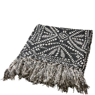 Svart och naturvit filt, pläd i bomull - 160 x 130 cm