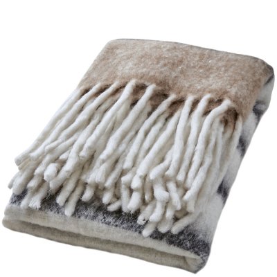 Beige Ull-pläd, filt frasse från Affari - svart och vitt mönster - 160x130 cm