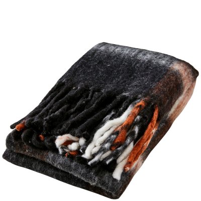 Svart, vit och terrakotta-färgad Ull-pläd, filt frasse från Affari - mönster i ljusbeige och grå - 160x130 cm