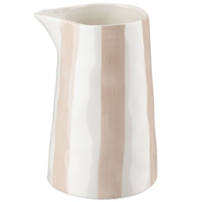 Rosa och Vit gräddkanna, mjölktillbringare med ränder på utsidan - 11,5 cm hög