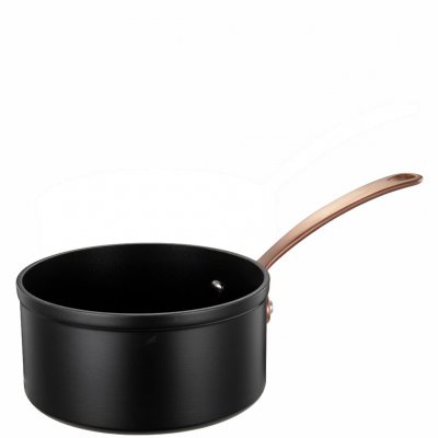 Svart gryta, såspanna 0,8l i stål och aluminium med koppar handtag - 14cm