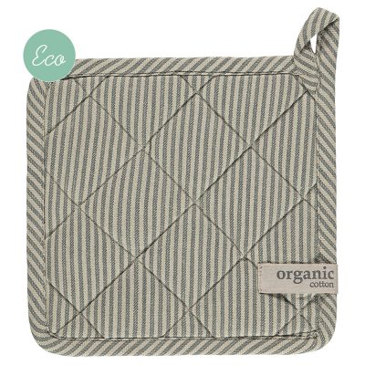 Beige Grytlapp med grå ränder - 100% ekologisk bomull GOTS OEKO-TEX