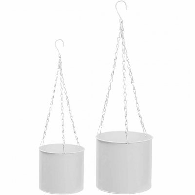 vit ampel 2 st, hängande krukor zink - 20cm bred