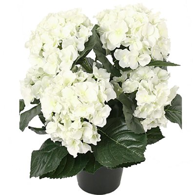 Vit hortensia konstblomma i kruka - 37 cm hög