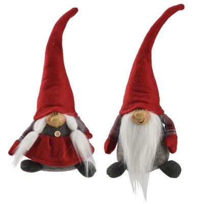 Jultomtar, nisse far och mor i filt röd och grå - 33 cm hög
