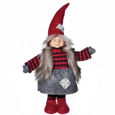Jul-nisse flicka med päslväst, stickad tröja och röd luva - 43 cm hög edelweiss design