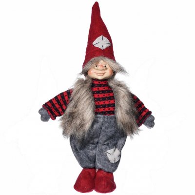 Jul-nisse pojke med päslväst, stickad tröja och röd luva - 43 cm hög edelweiss design