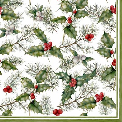 JulServett med järnekskvistar - 33x33 cm