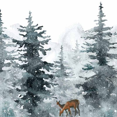 JulServett med julmotiv rådjur i vinterskog - 33x33 cm