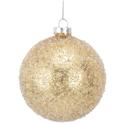 Julkula i guld och vit frost - Glas 8 cm