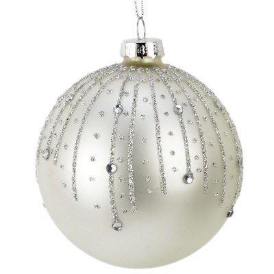 Silvriga julkulor i glas med glitter - 8 cm