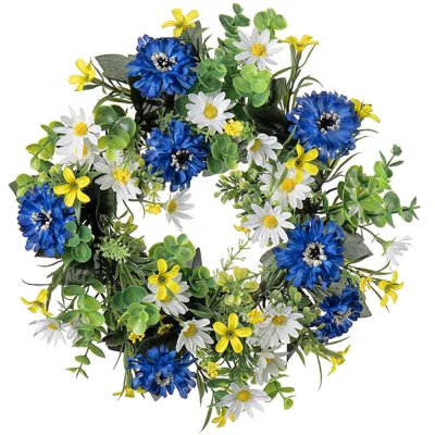 krans, dörrkrans med blå, gula och vita blommor - 35 cm mr plant
