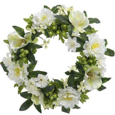 krans, dörrkrans med vita blommor - 30 cm