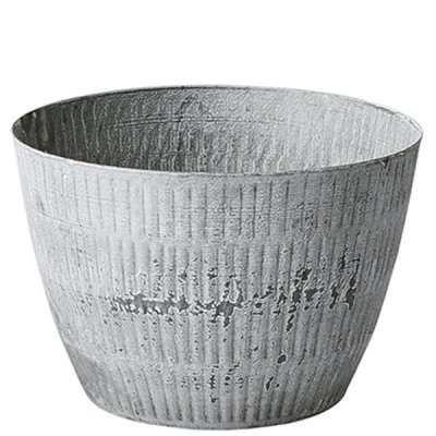 Grå kruka i vitkalkad zink - 15cm hög