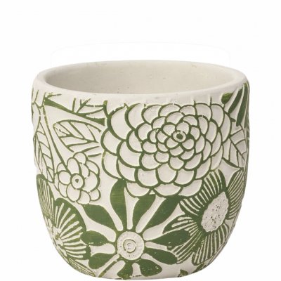 Vit kruka med mörkgrönt blommönster - Design från Lauvring 11x10 cm