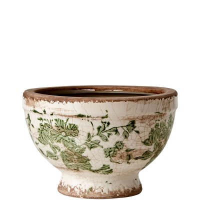 Kruka, Urna med grönt mönster på vit botten - Antikbehandlad från Affari - 11 cm hög