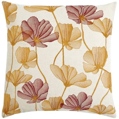 Kudde i naturfärg med mönster i rost, koppar och senapsgul - 50x50 cm